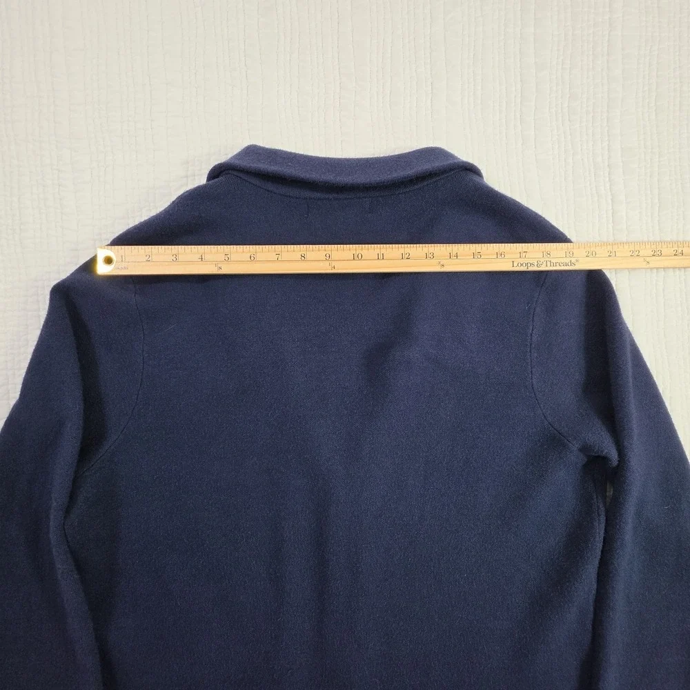 Harrison David Men L Cardigan Sweater Knit Sport Coat Navy Blue Patch Pockets